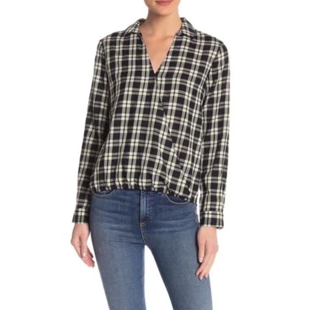 Madewell Arion Faux Wrap Long Sleeve Plaid Cotton Blouse Medium